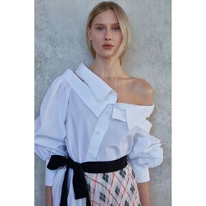 silvia tcherassi Aida Off The Shoulder Layered Button Down White S